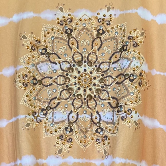 Girls Beautees size Large yellow striped top with front knot and sparkly flower - Picture 3 of 7